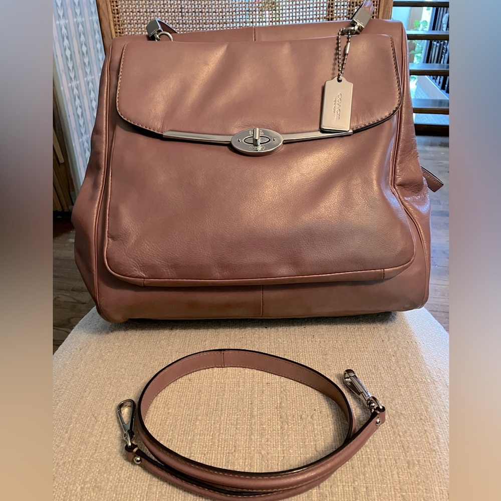 Coach Madison North South Convertible Satchel in Rose Gold Toned Leather